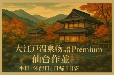 大江戸温泉物語premium 仙台作並の価格は？平日・休前日と日帰り目安