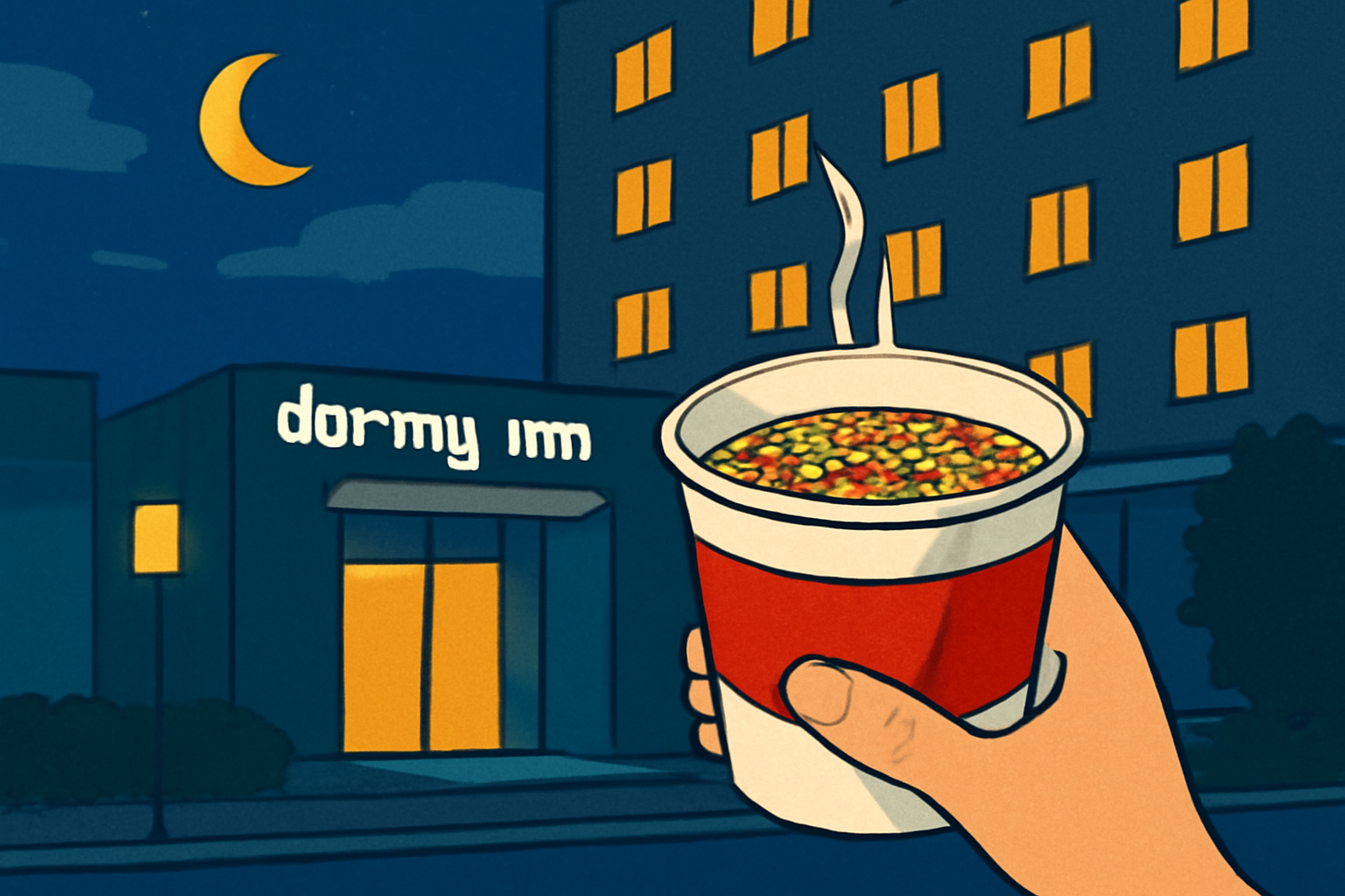 夜鳴きそばは21:30〜23:00が基本で、時間外は25時までカップ麺が利用できます