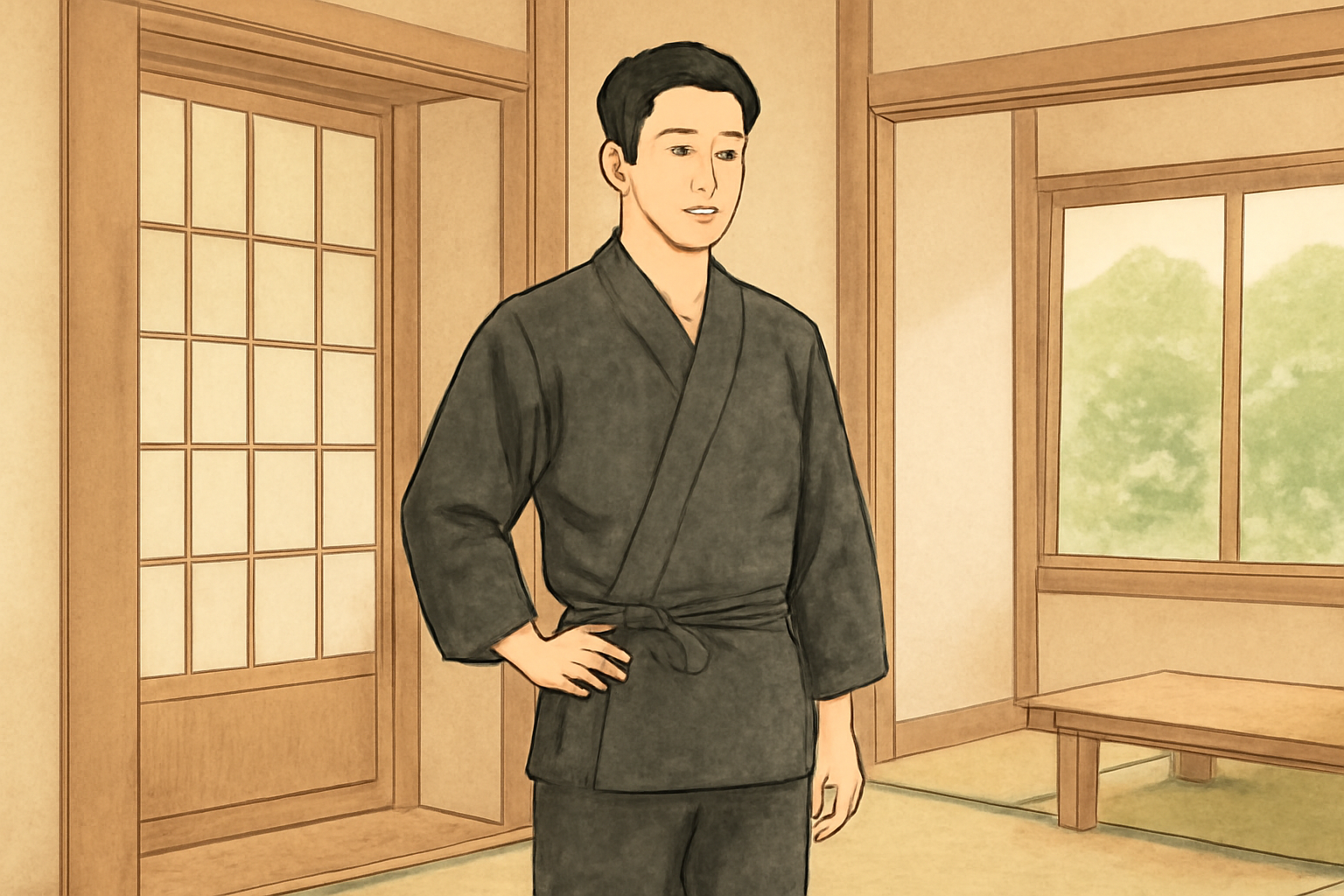 サクラテラス京都のパジャマは上下セパレートの作務衣タイプとされています