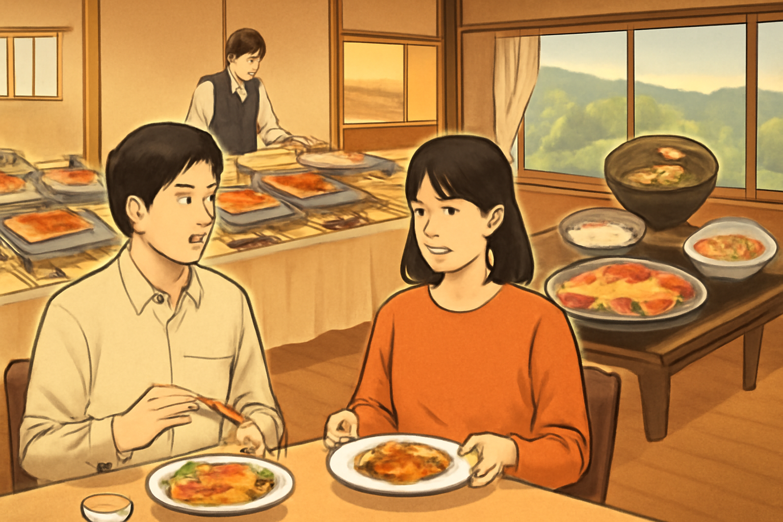共立リゾートの夕食はバイキングとは限らず、宿名の確認が最優先です